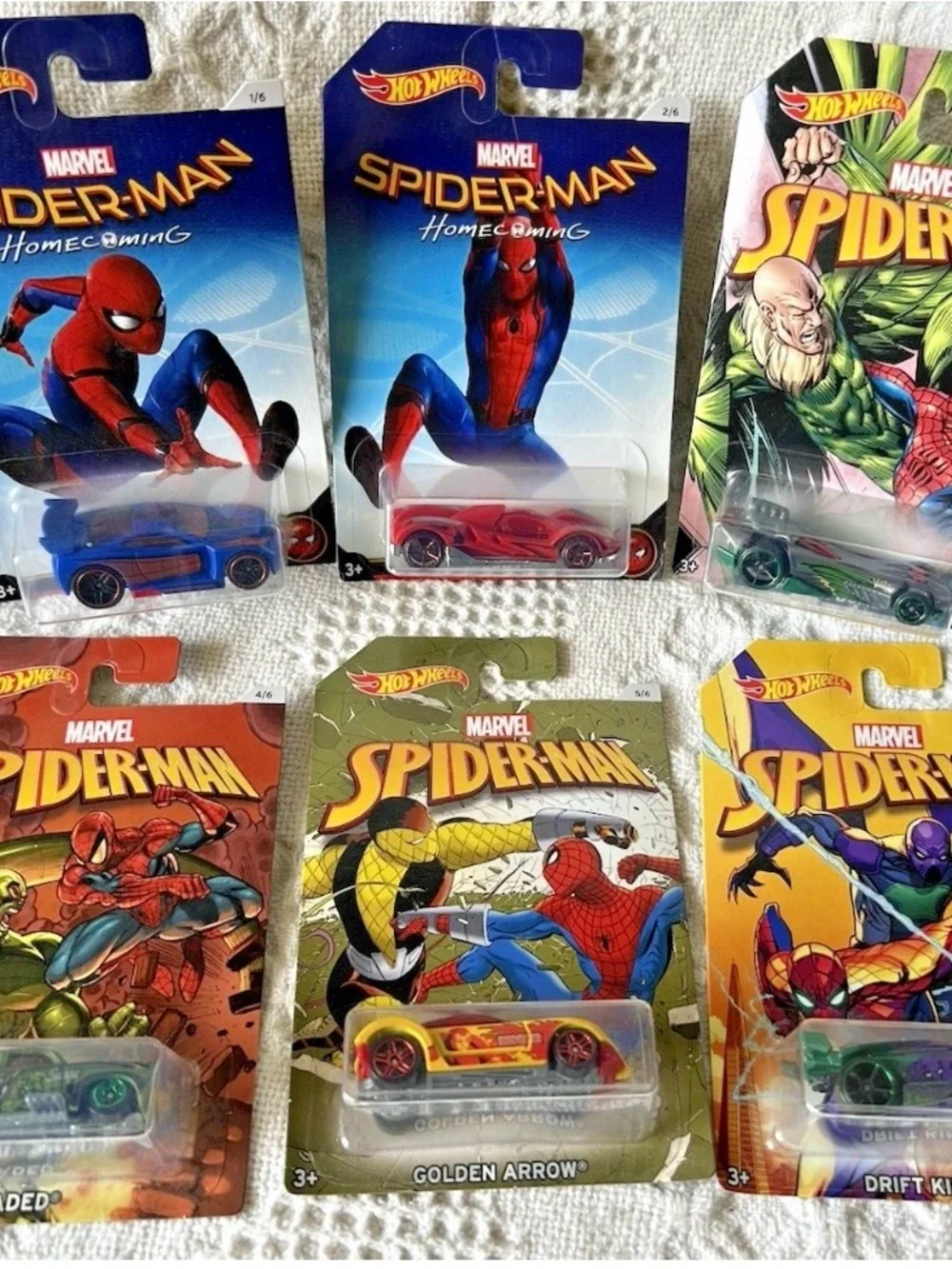 Hot Wheels Marvel Spider‑Man 2016 Complete Set of 6 – Diecast Cars – New